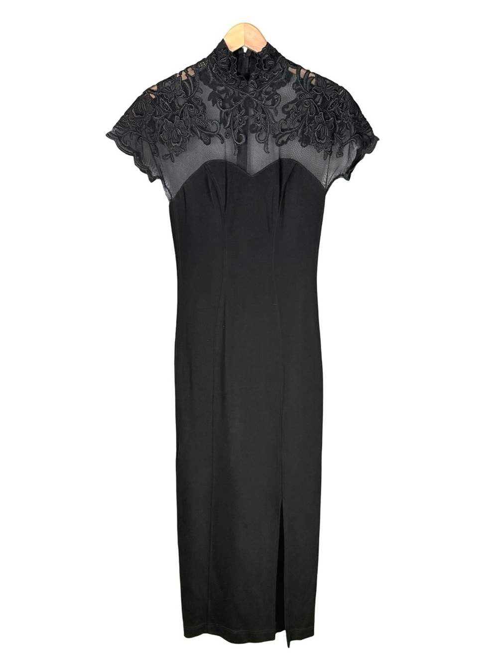 Tadashi Shoji vintage 80s 90s Lace Sweetheart Neckline Black Maxi Dress S - Picture 2 of 8